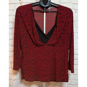 Investments‎ Womens Red Black Geometric Link Print Surplice V-Neck Top Large